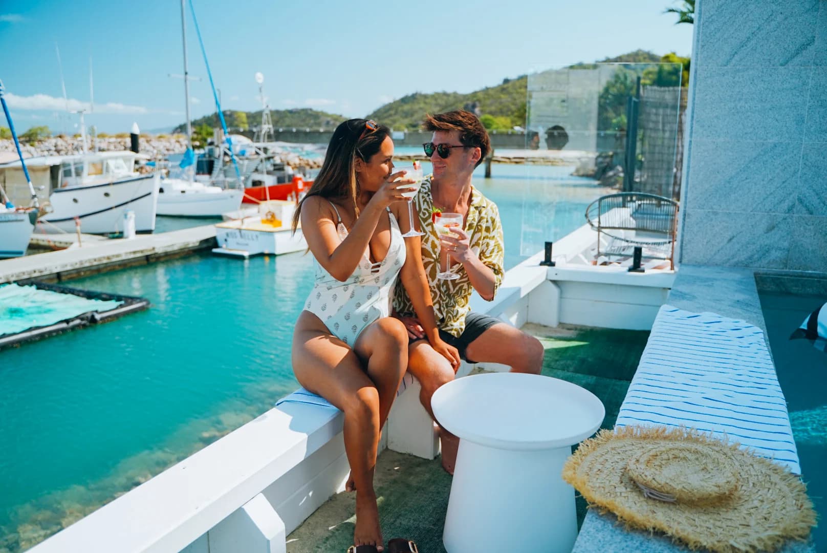 Poolside drinks overlooking the marina at No. 1